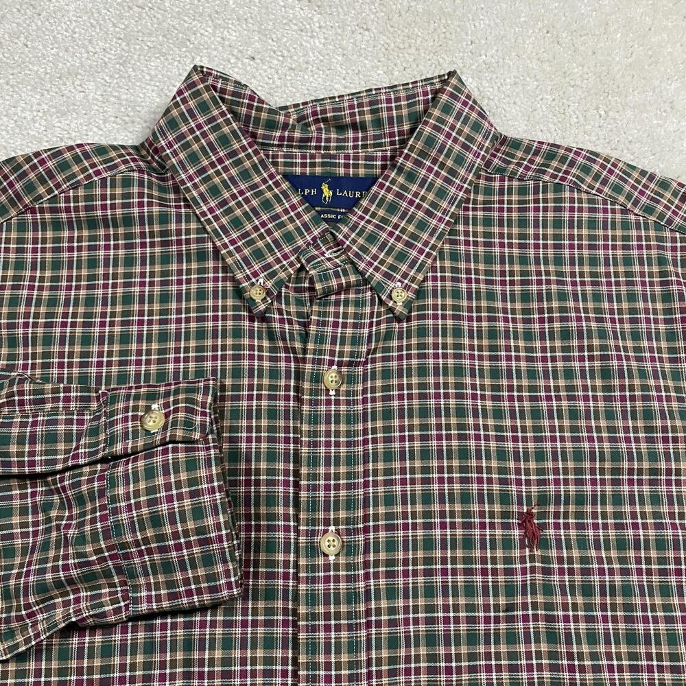 Polo Ralph Lauren Shirt Mens XL Green Plaid Classic Fit Button Down Pony Cotton